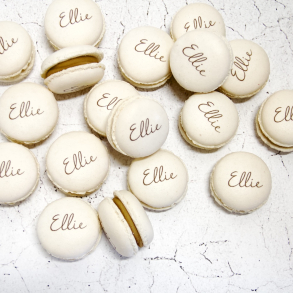 Macarons med print til bryllup, barnedb eller fest - skrifttype 3